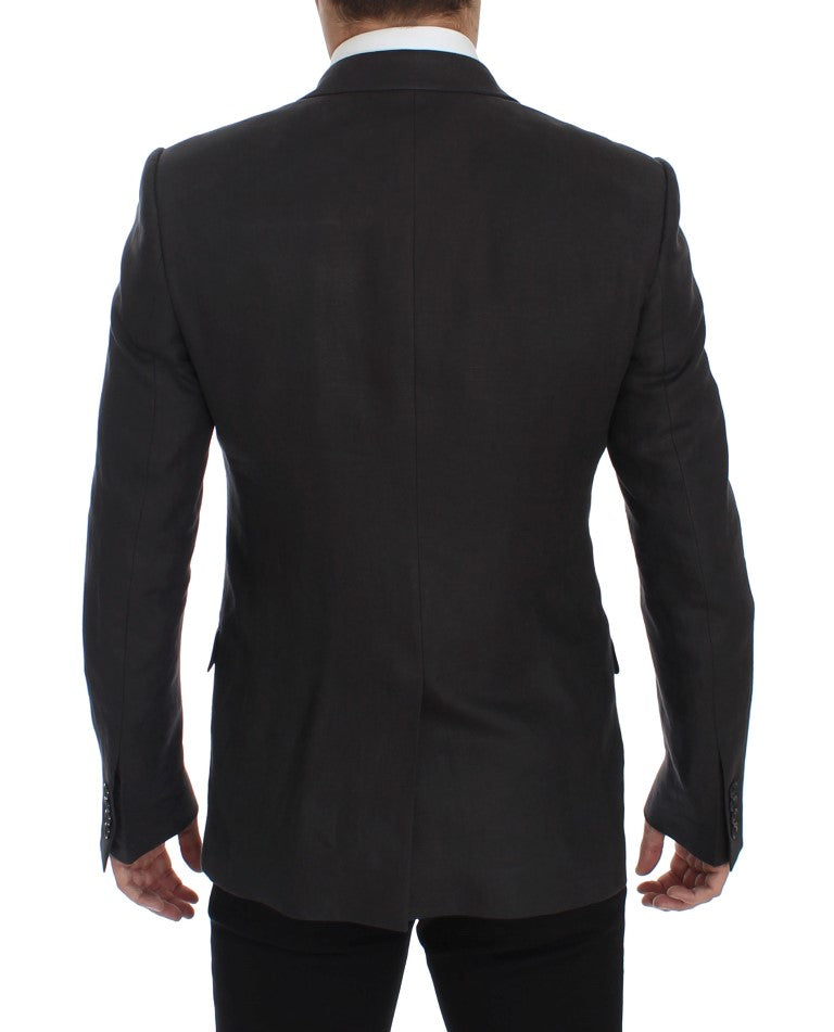 Elegante grijze linnen slim fit blazer en vest