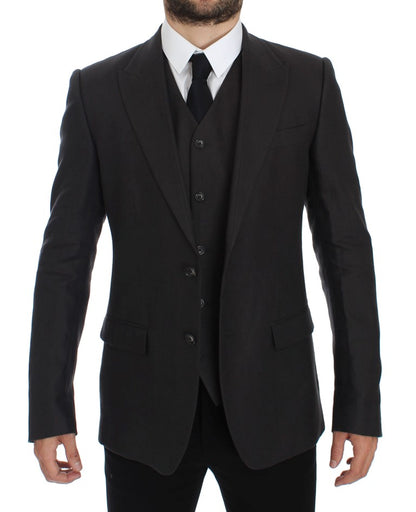 Elegante grijze linnen slim fit blazer en vest