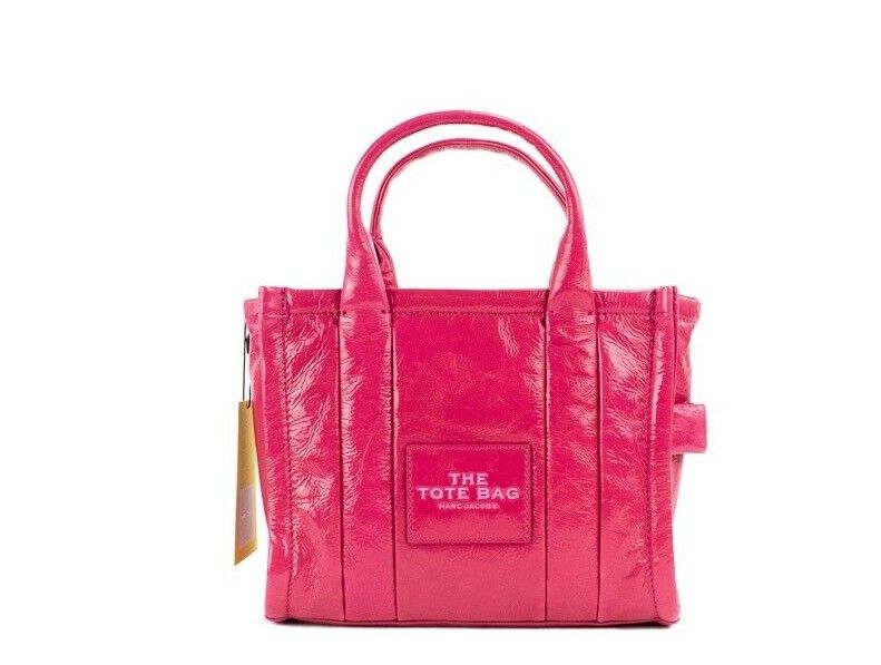 De Shiny Crinkle Mini Tote Magenta leren crossbody handtas portemonnee