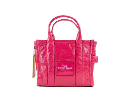 De Shiny Crinkle Mini Tote Magenta leren crossbody handtas portemonnee