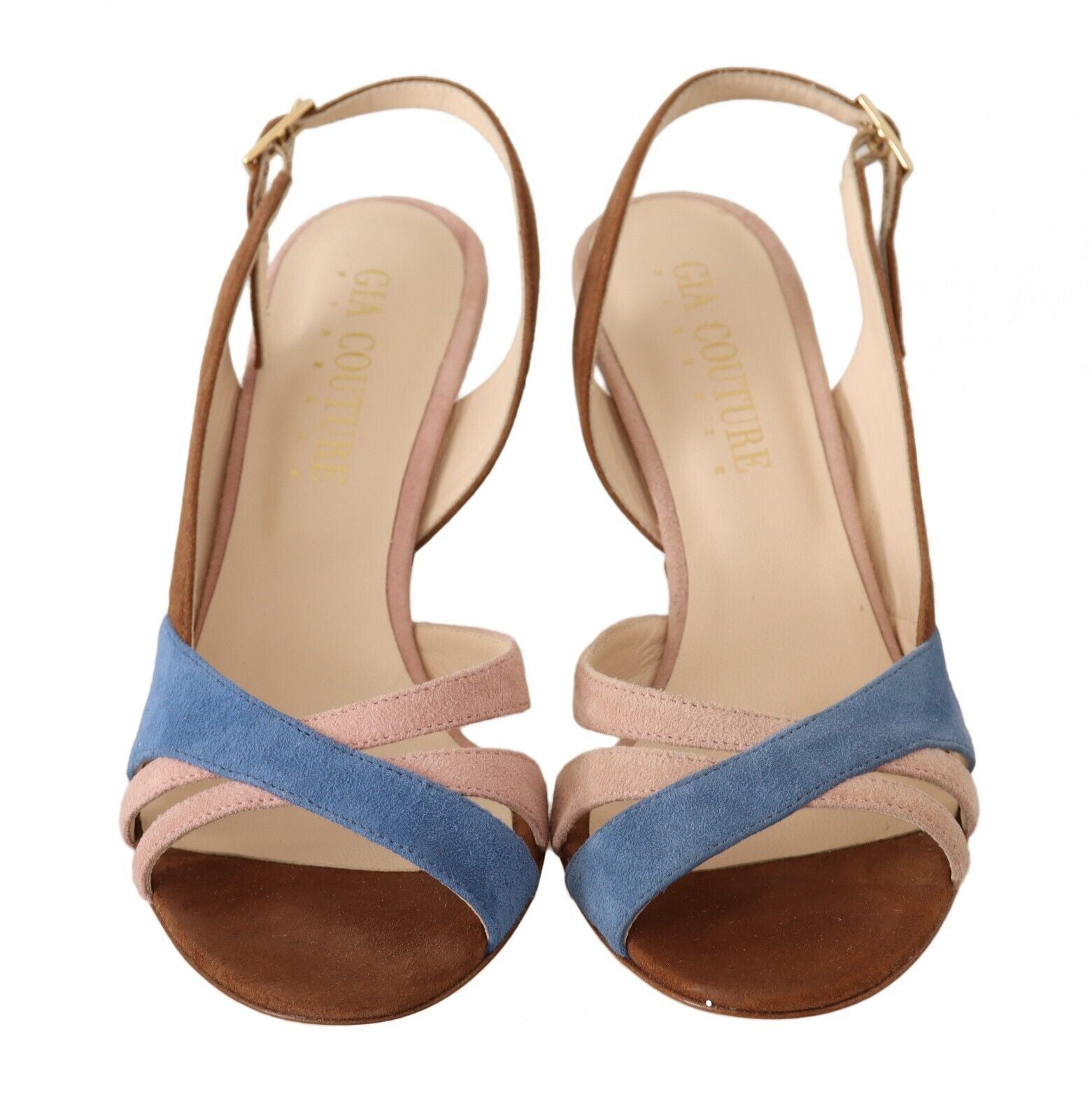 Chique veelkleurige suède sandalen met slingbackhak