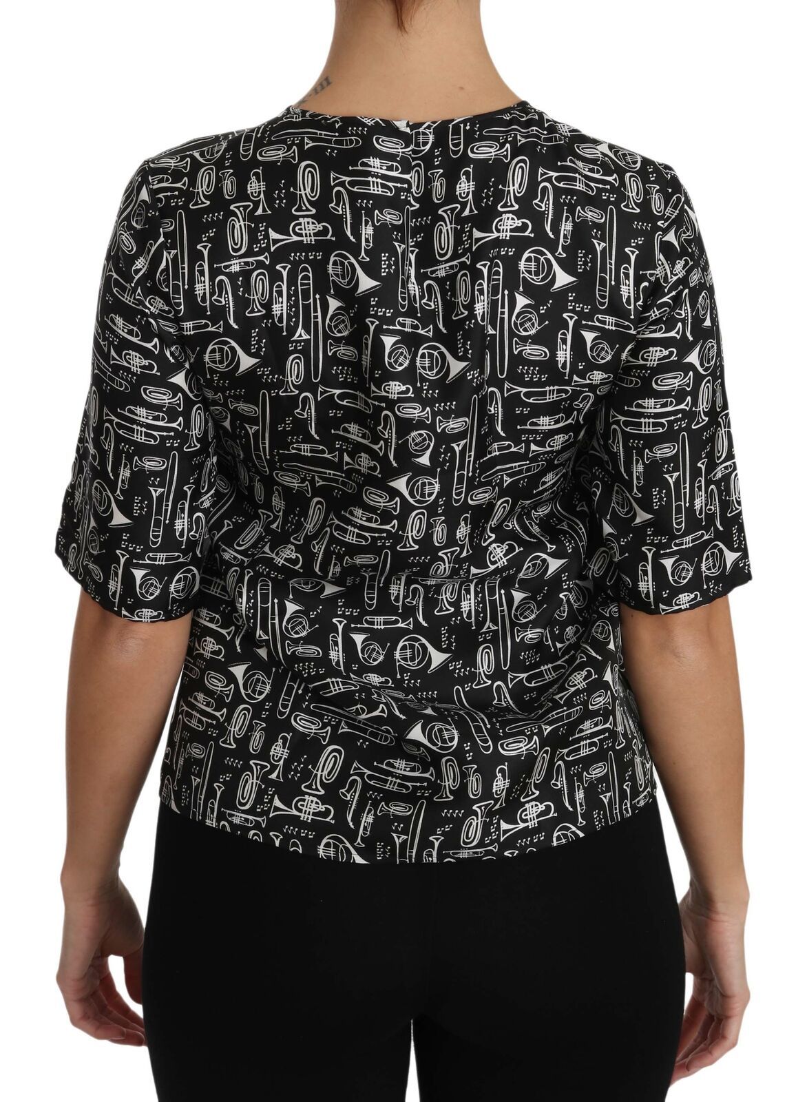 Prachtige zijden blouse met trompetprint