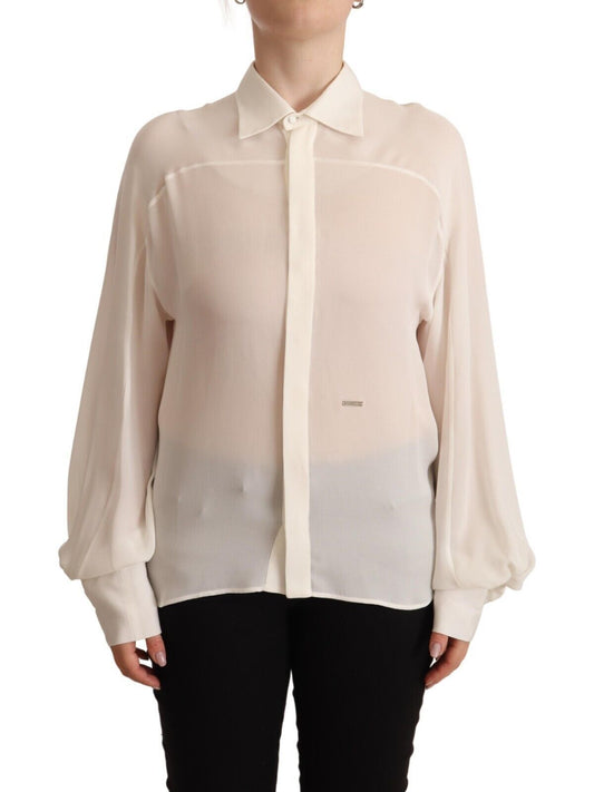 Elegante off-white zijden blouse met lange mouwen