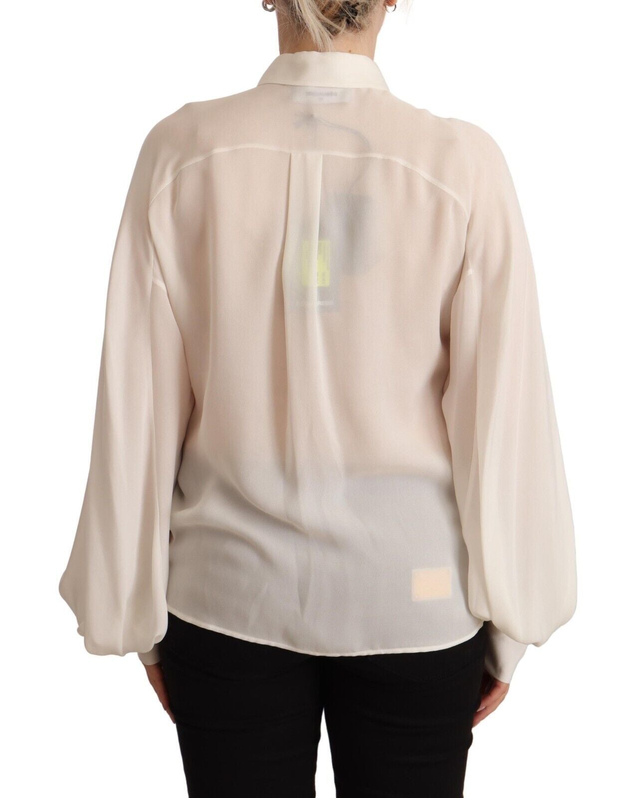 Elegante off-white zijden blouse met lange mouwen