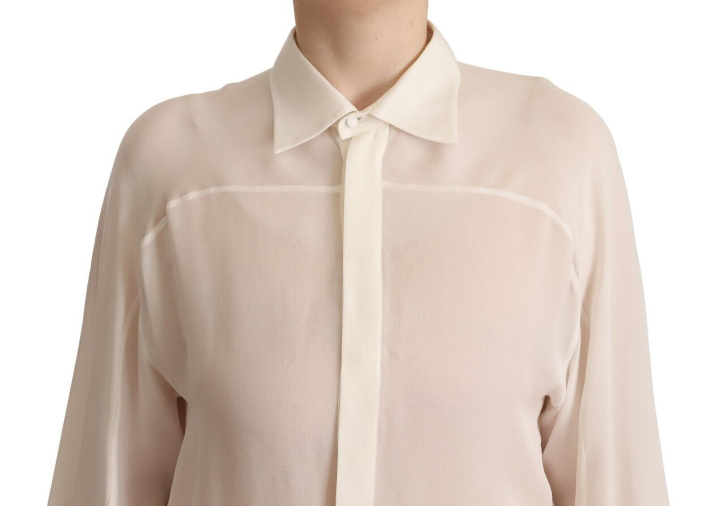 Elegante off-white zijden blouse met lange mouwen