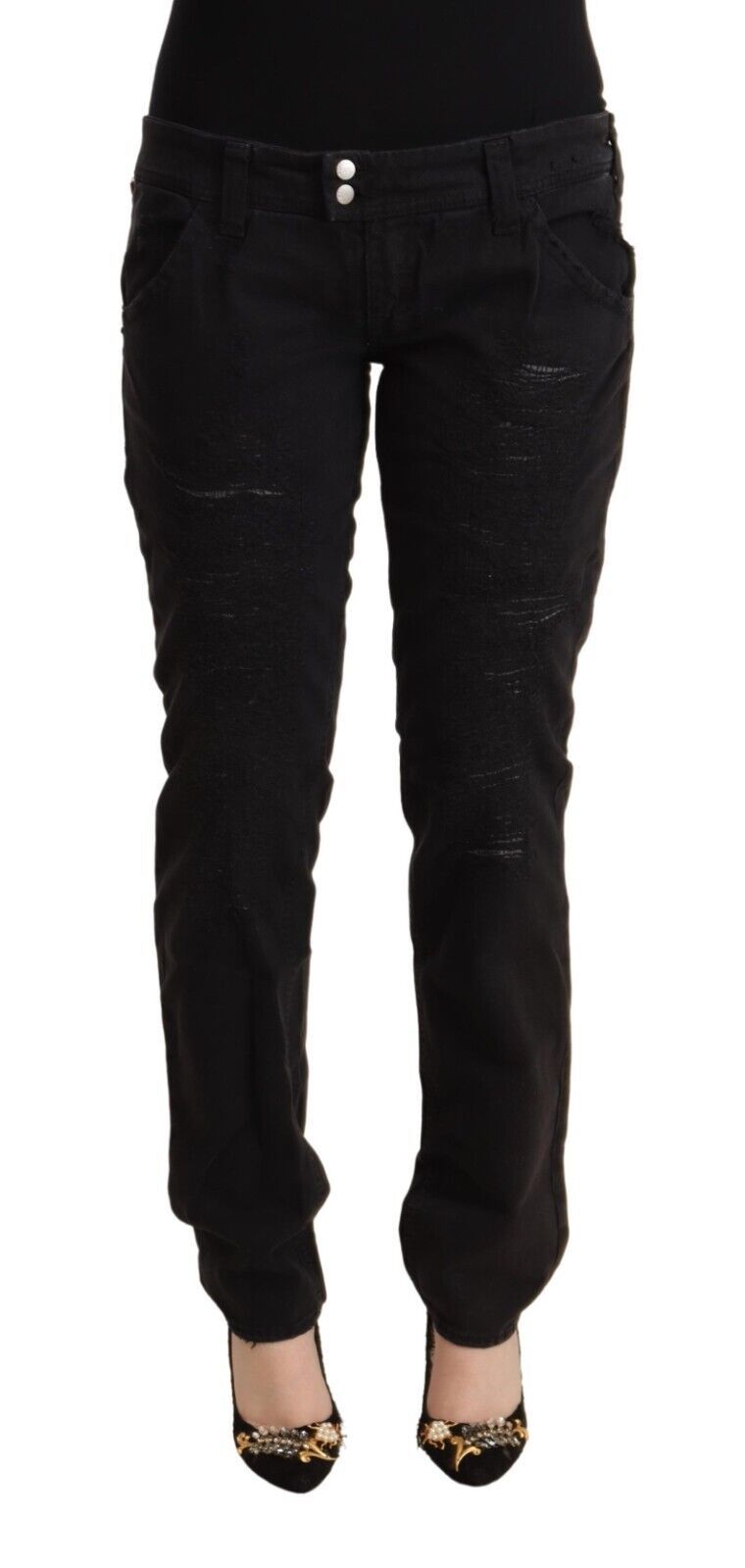 Chique lage taille zwarte slim fit jeans