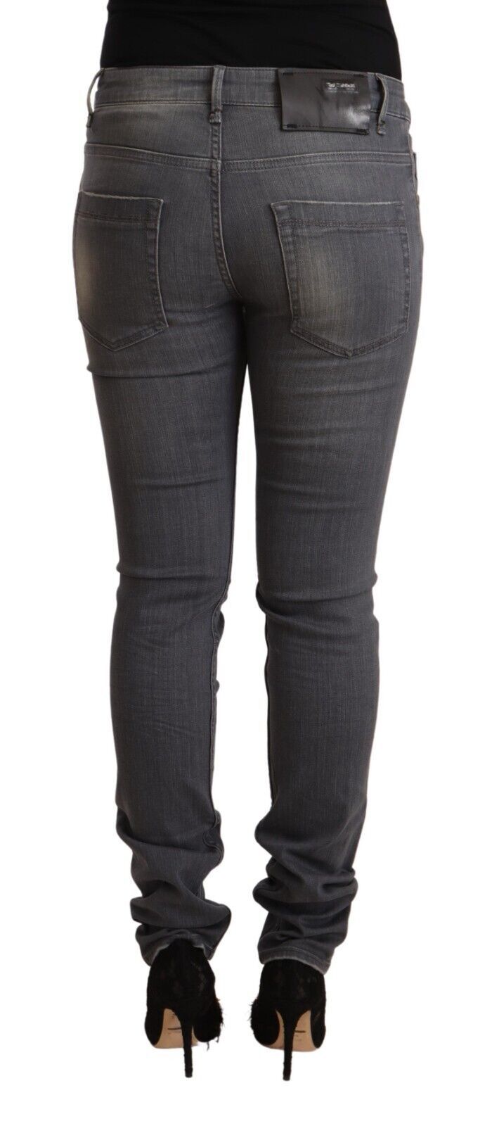 Elegante donkergrijze skinny jeans - lage taille met ritssluiting