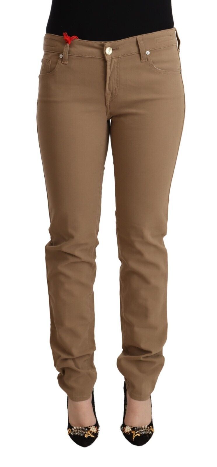 Elegante bruine skinny broek met middelhoge taille