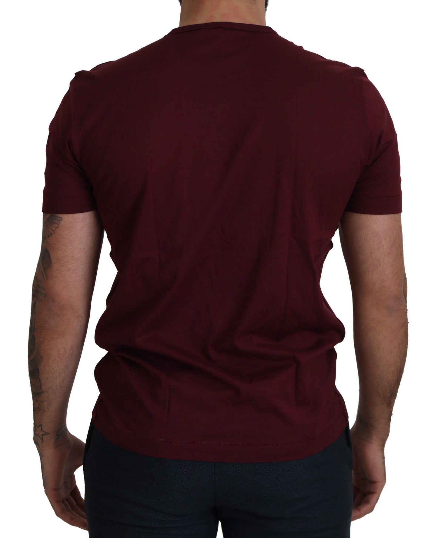 Elegante Bordeauxrode rozenmotief ronde hals T-shirt