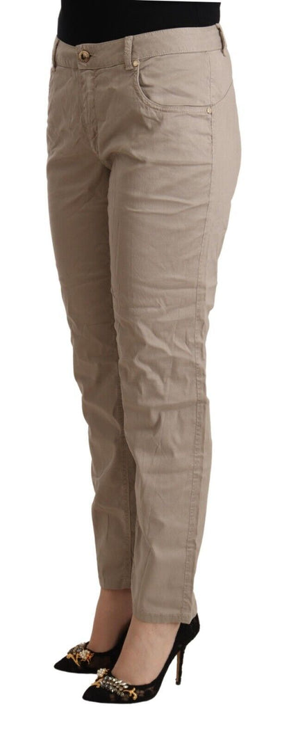 Beige taps toelopende broek met middelhoge taille