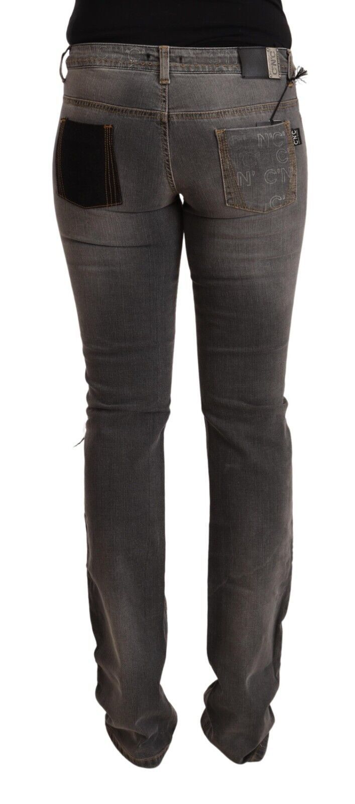 Chique grijze skinny denim met lage taille