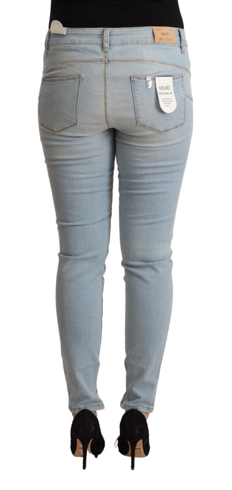 Lichtblauwe skinny denim met middelhoge taille