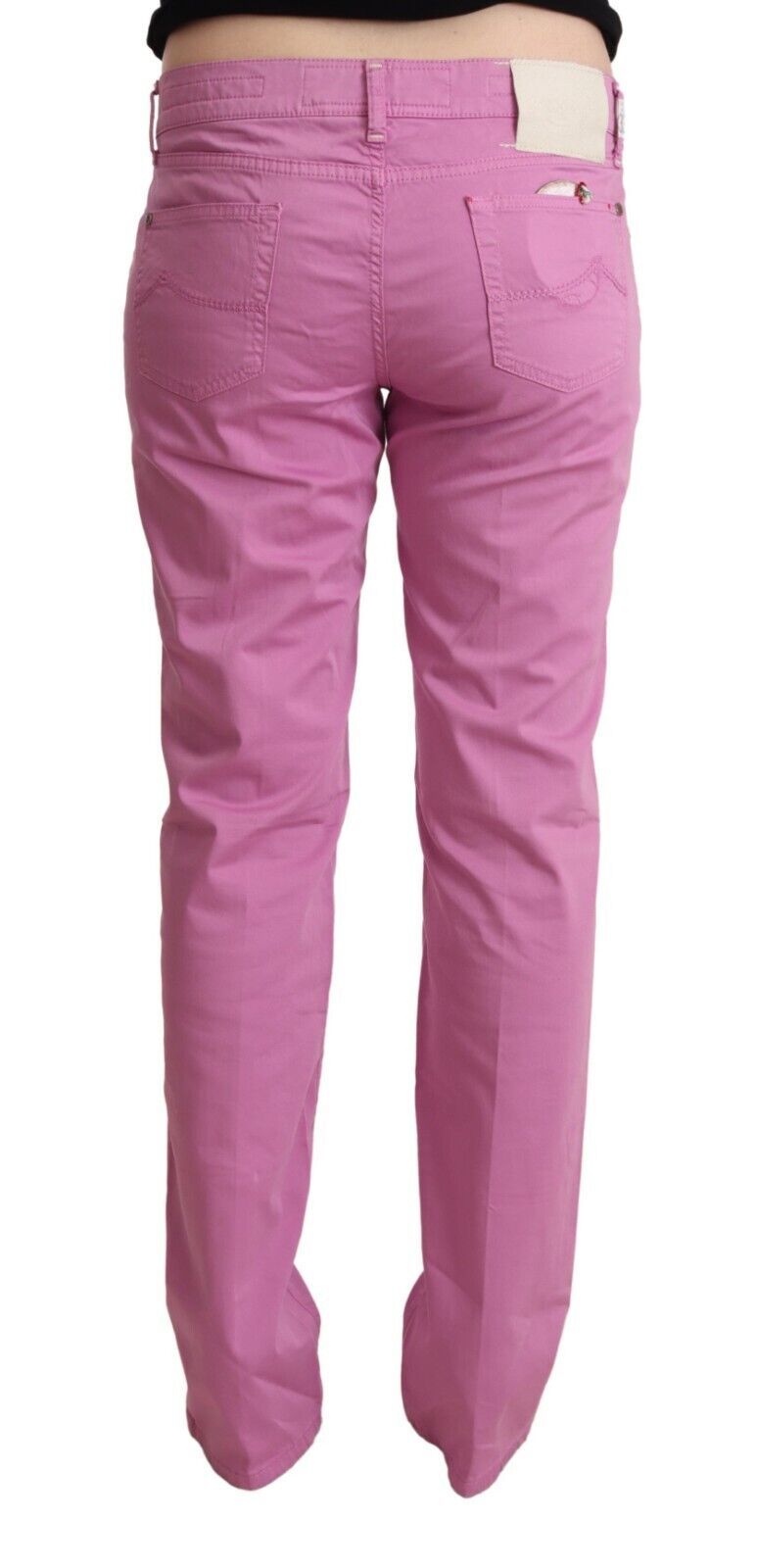 Elegante taps toelopende roze denim jeans