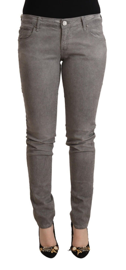 Chique grijze skinny katoenen jeans met lage taille