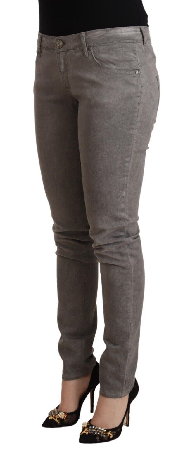 Chique grijze skinny katoenen jeans met lage taille