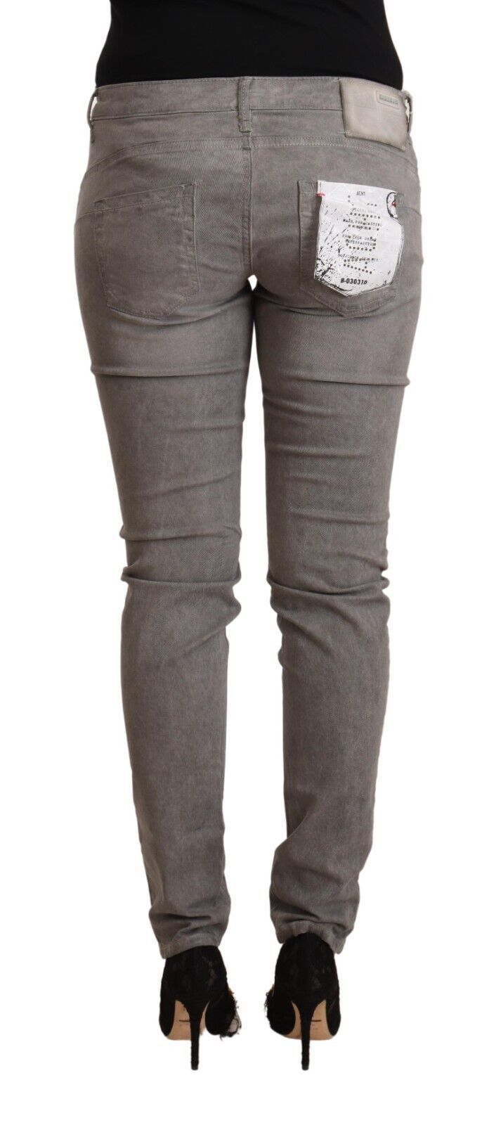 Chique grijze skinny katoenen jeans met lage taille