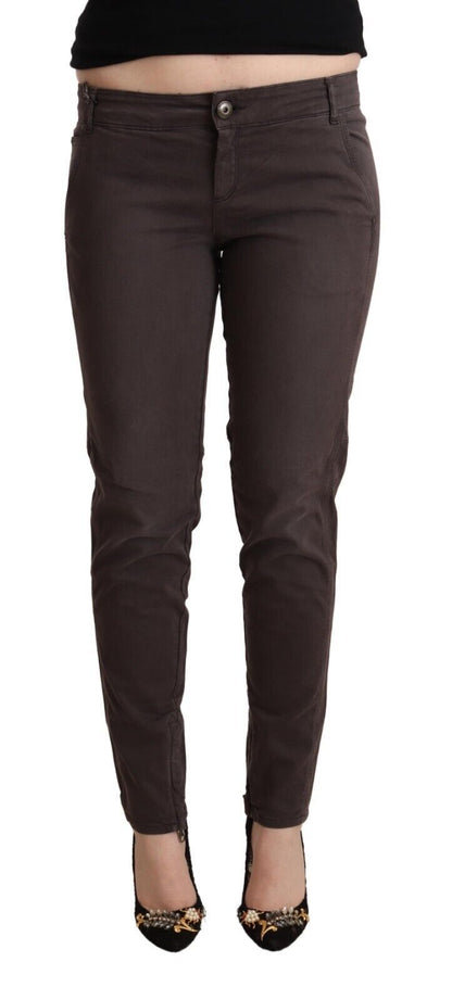 Chique bruine skinny broek met lage taille