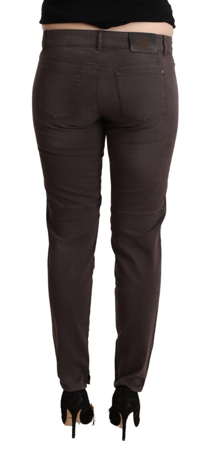 Chique bruine skinny broek met lage taille