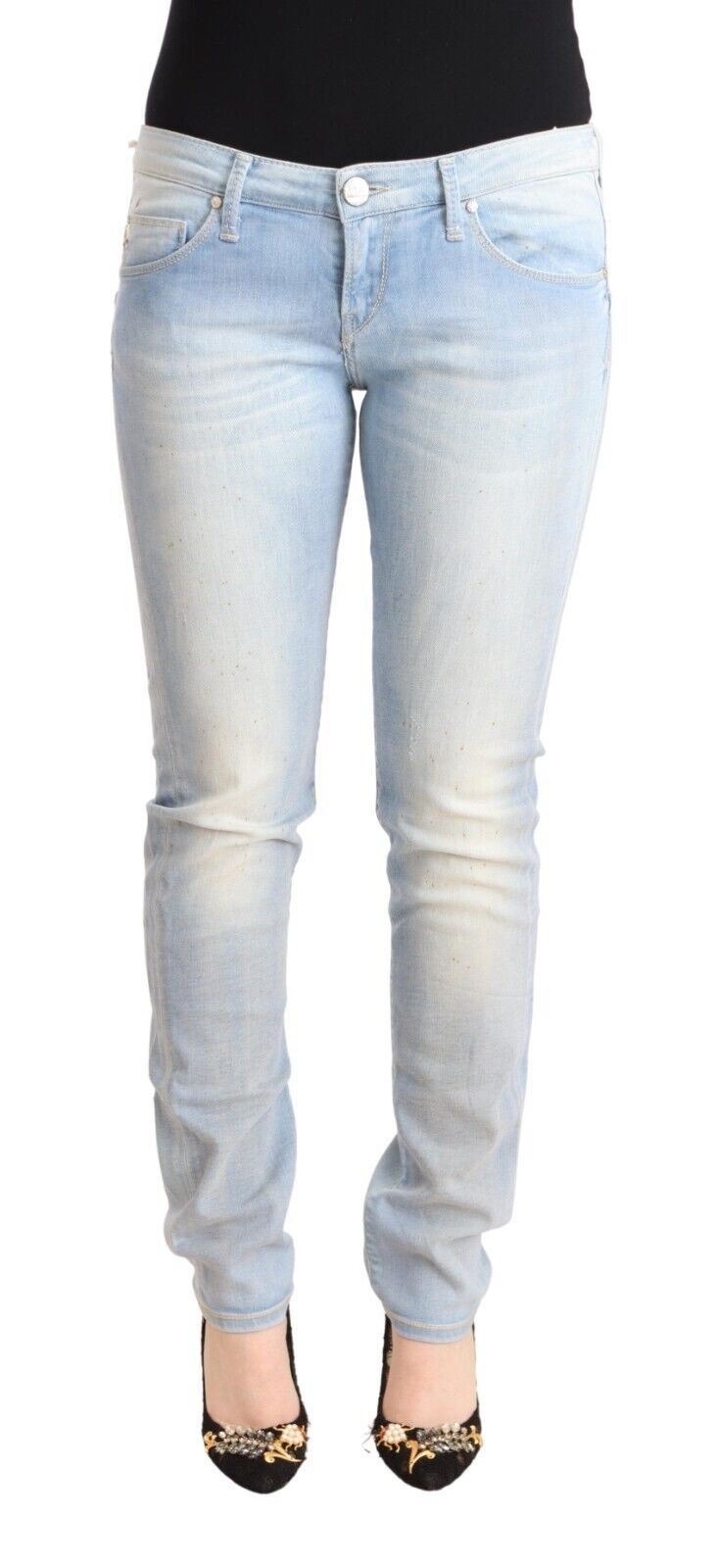 Chique lage taille skinny lichtblauwe denim