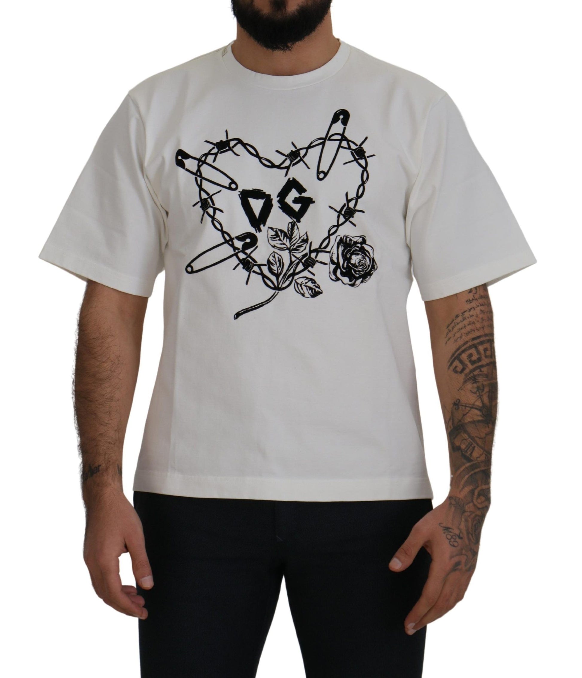 Elegante witte hartrozen ronde hals T-shirt