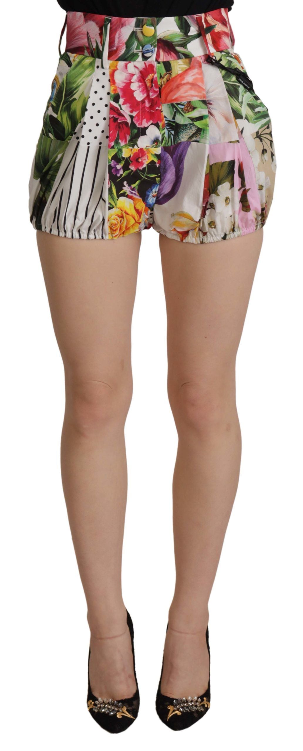 Veelkleurige Majolica Floral High-Waist Shorts