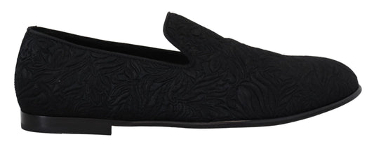 Elegante Jacquard Zwarte Loafers Instappers