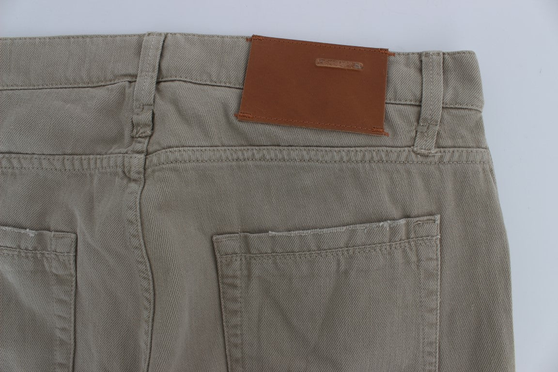 Beige Straight Fit Cotton Jeans for Men