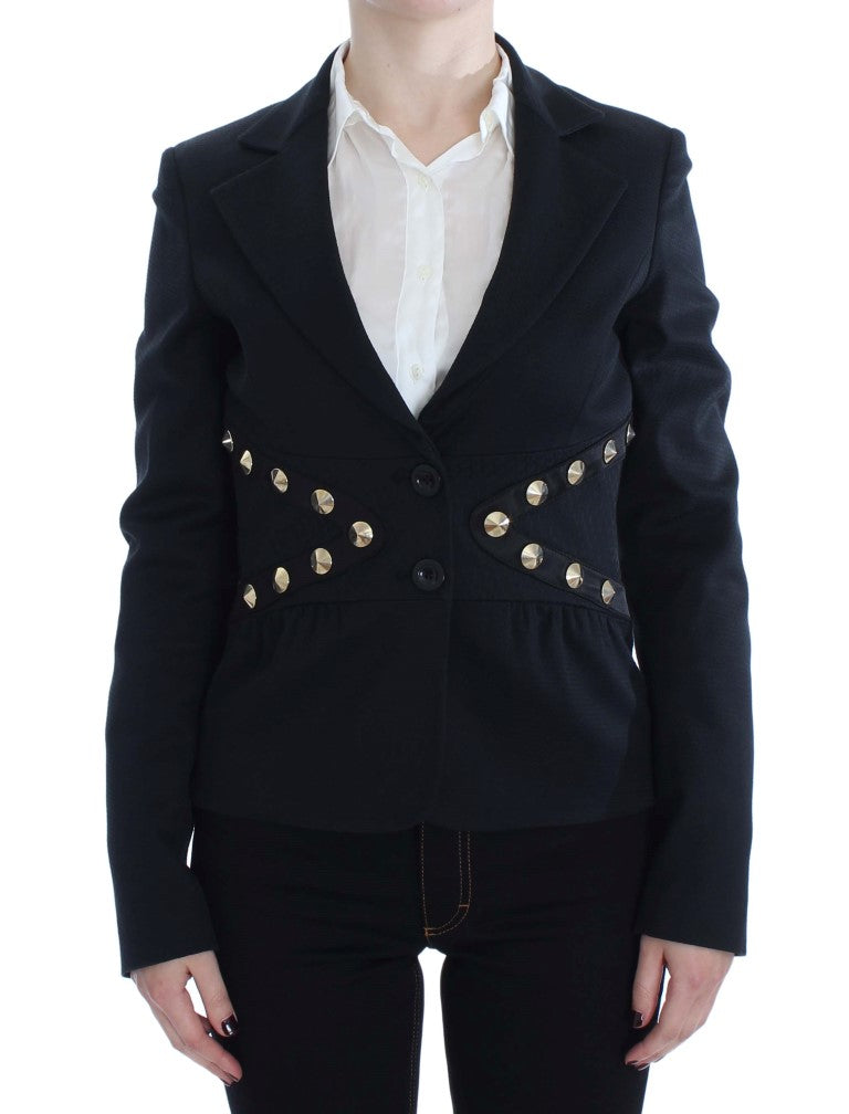 Chique zwarte stretchblazer met gouden knoopdetail