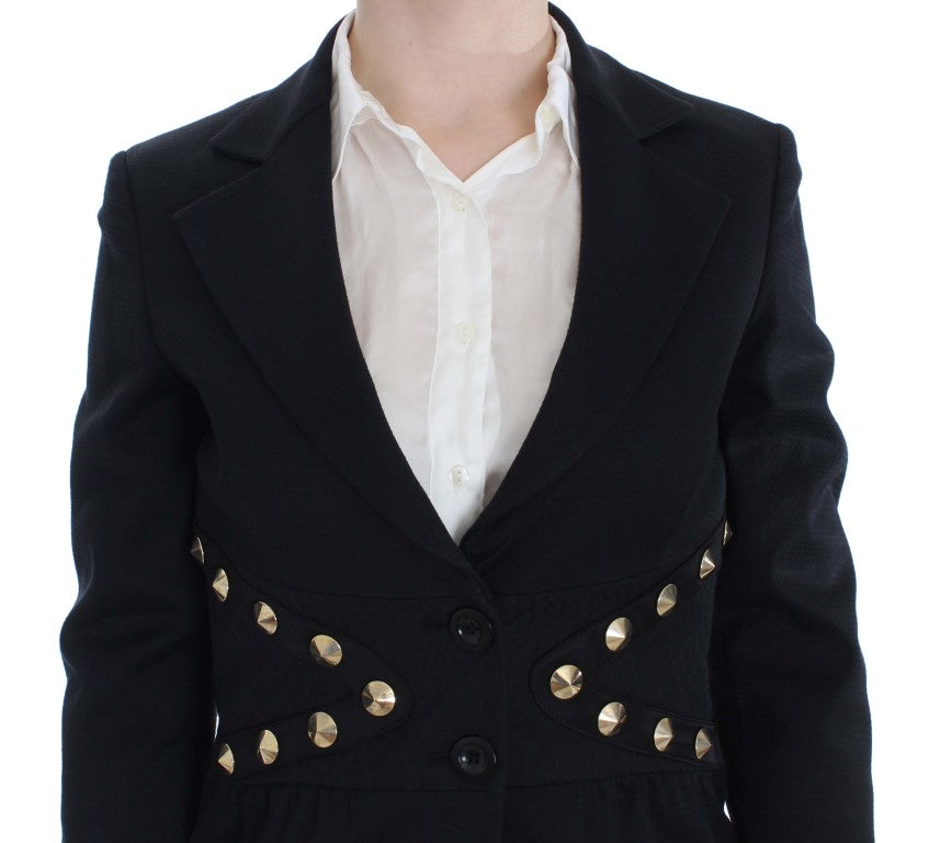 Chique zwarte stretchblazer met gouden knoopdetail