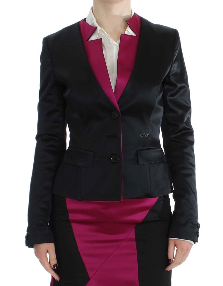 Chique zwart en roze enkelrijs blazer