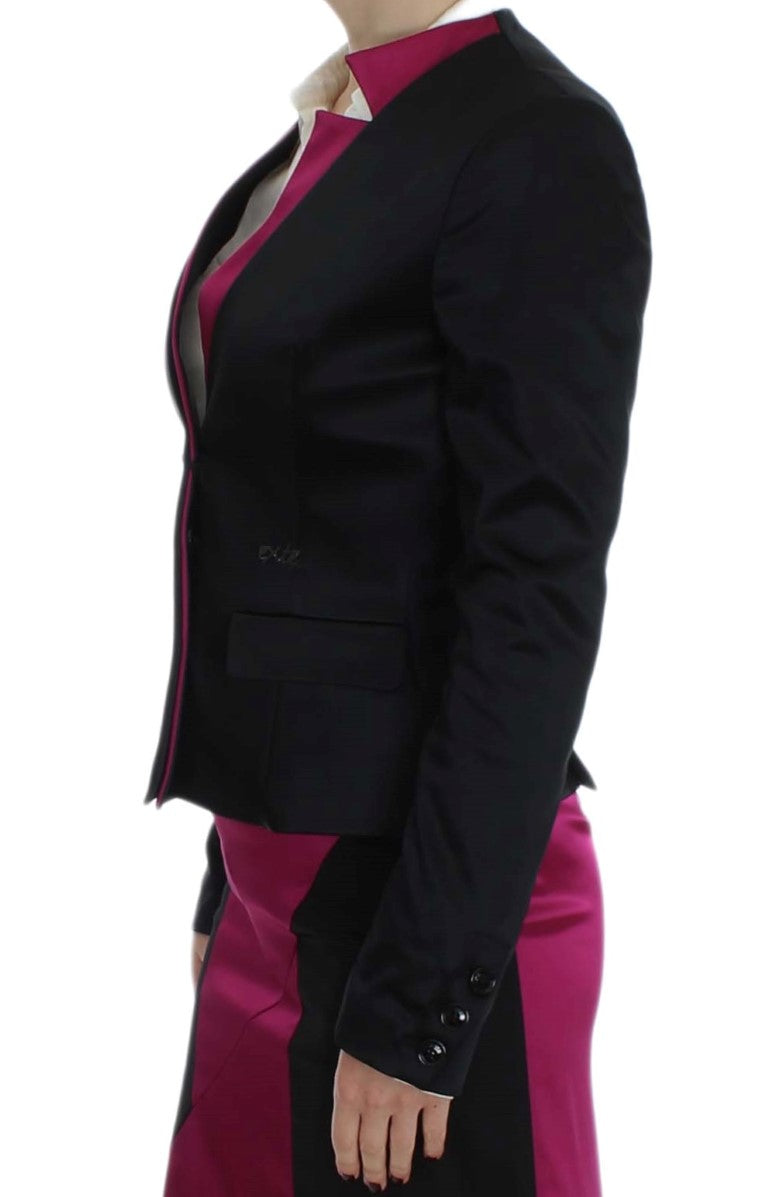 Chique zwart en roze enkelrijs blazer