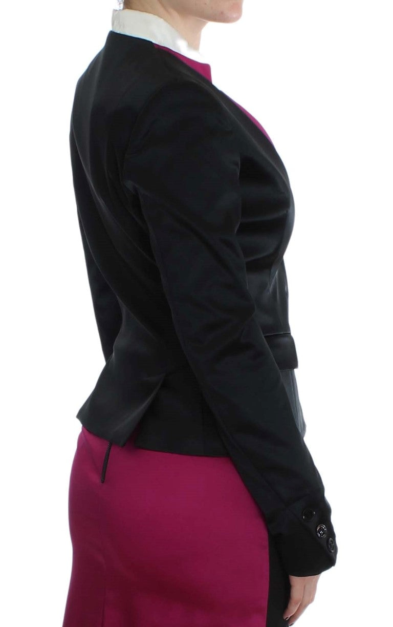 Chique zwart en roze enkelrijs blazer