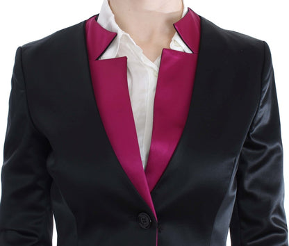 Chique zwart en roze enkelrijs blazer