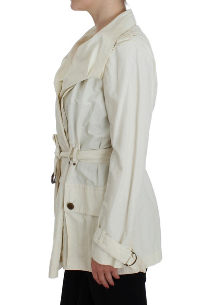 Elegant White Wrap Trench Jacket