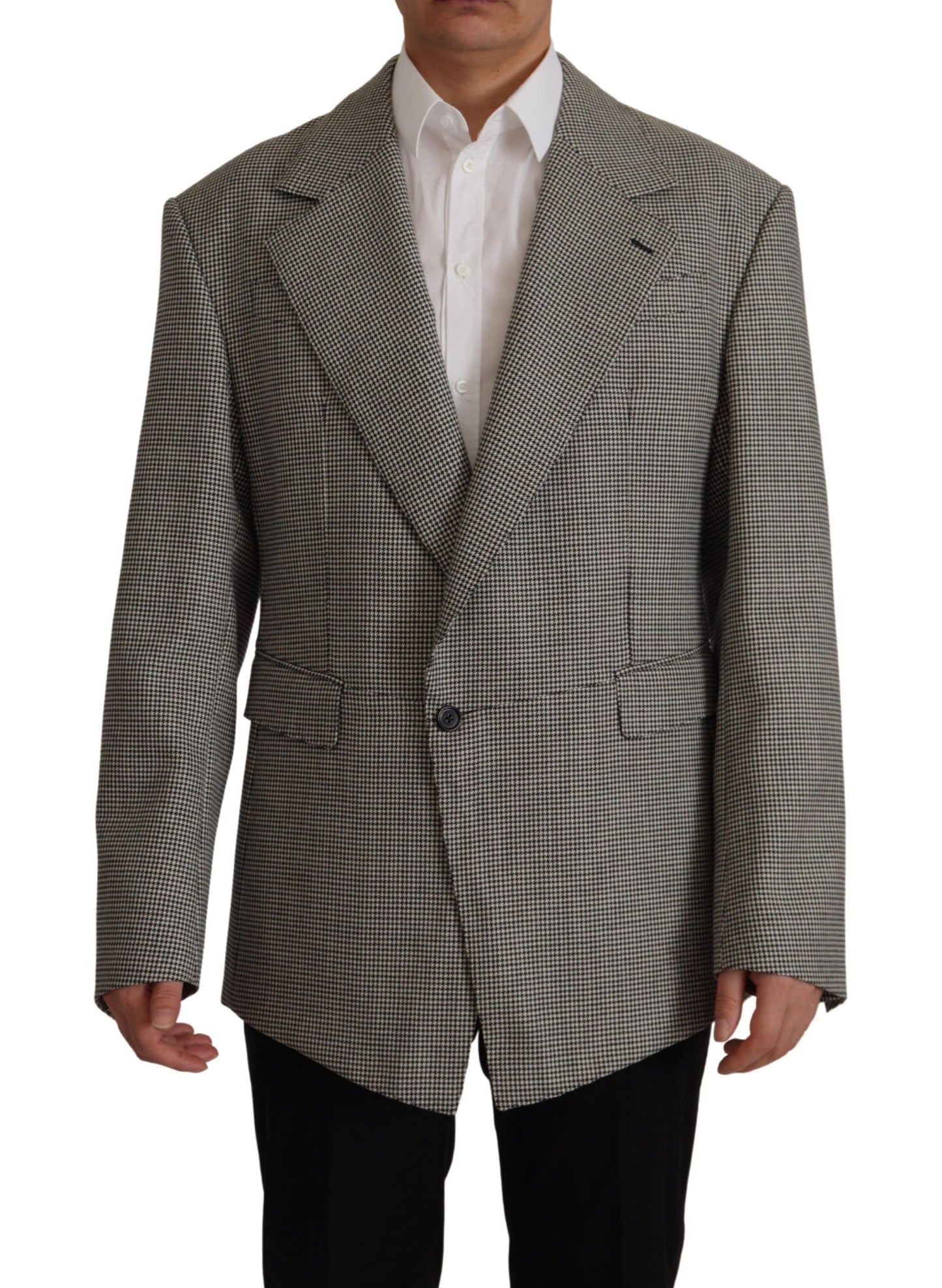 Elegante grijze geruite wollen blazer