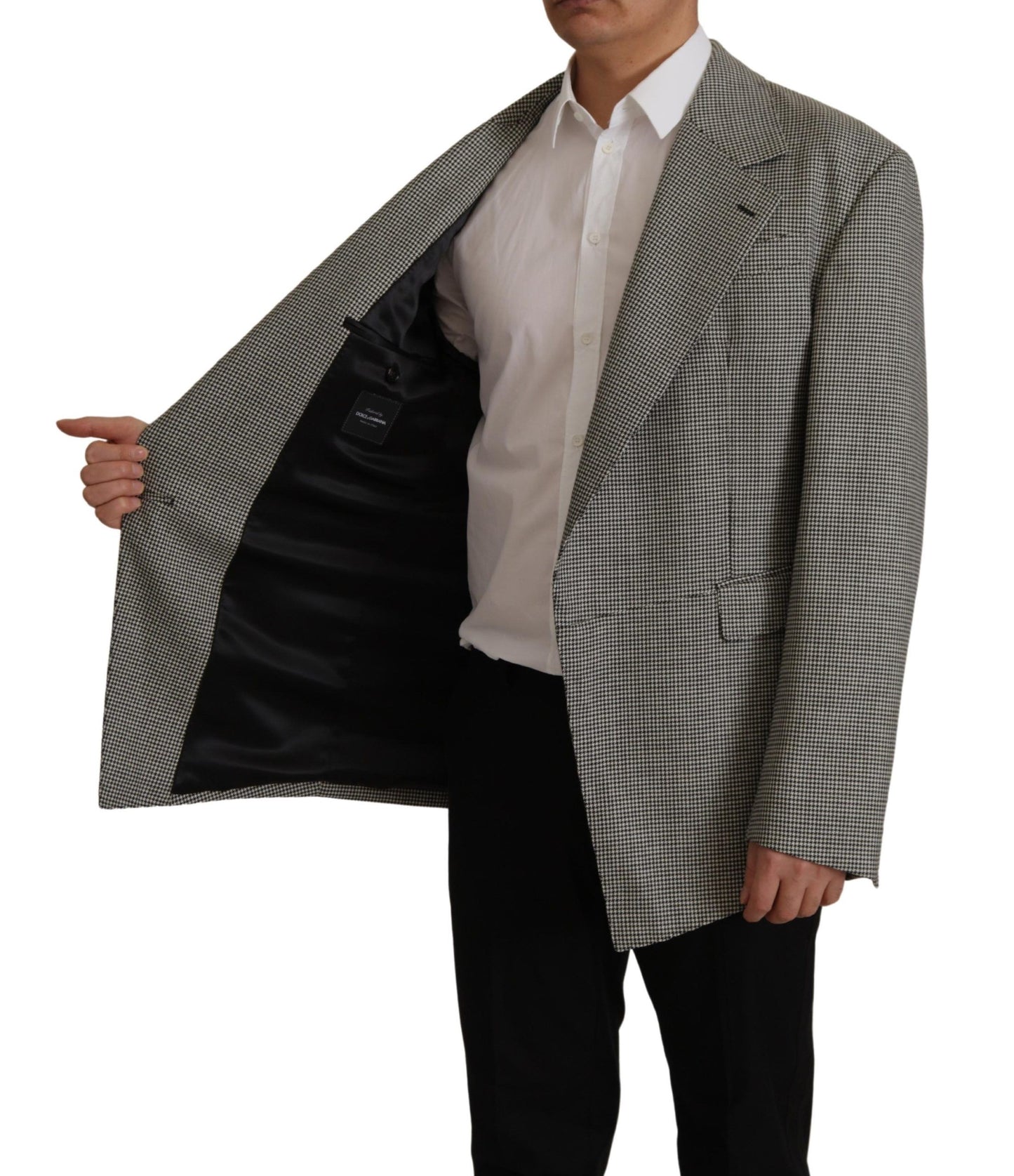 Elegante grijze geruite wollen blazer