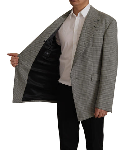 Elegante grijze geruite wollen blazer