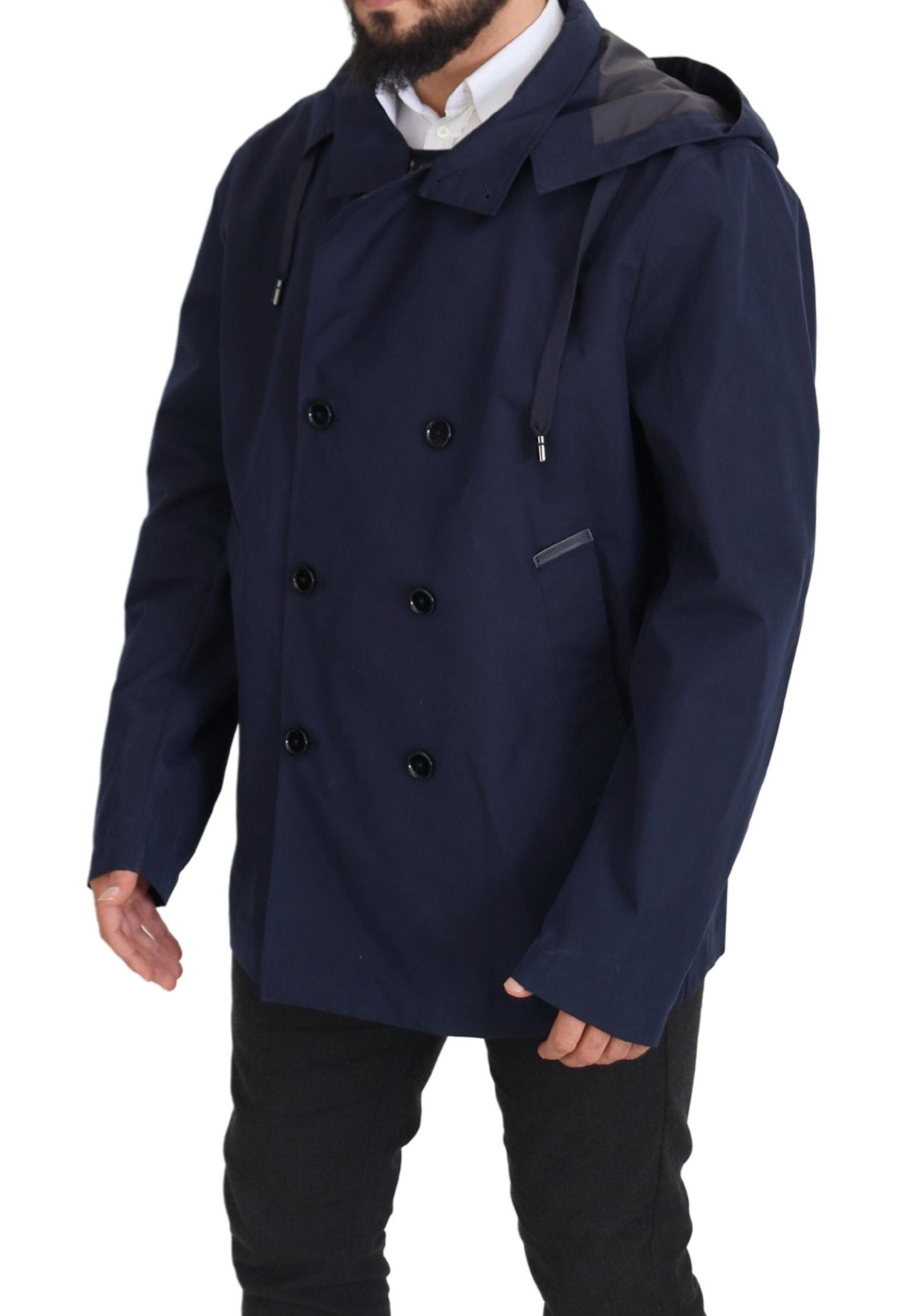 Elegante blauwe parka met dubbele rij knopen