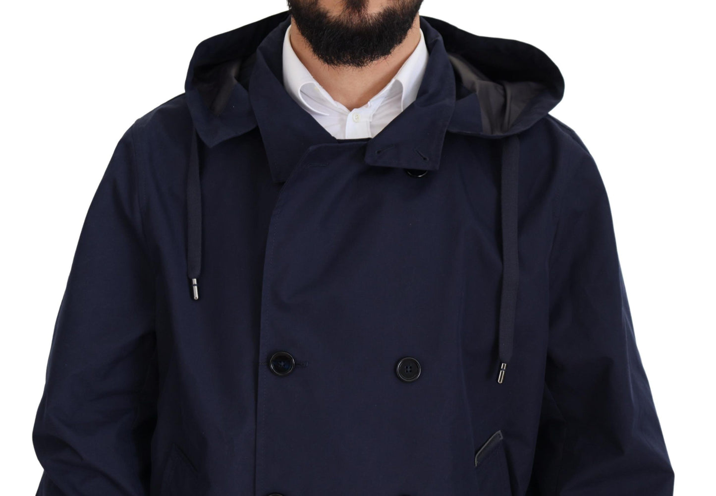 Elegante blauwe parka met dubbele rij knopen