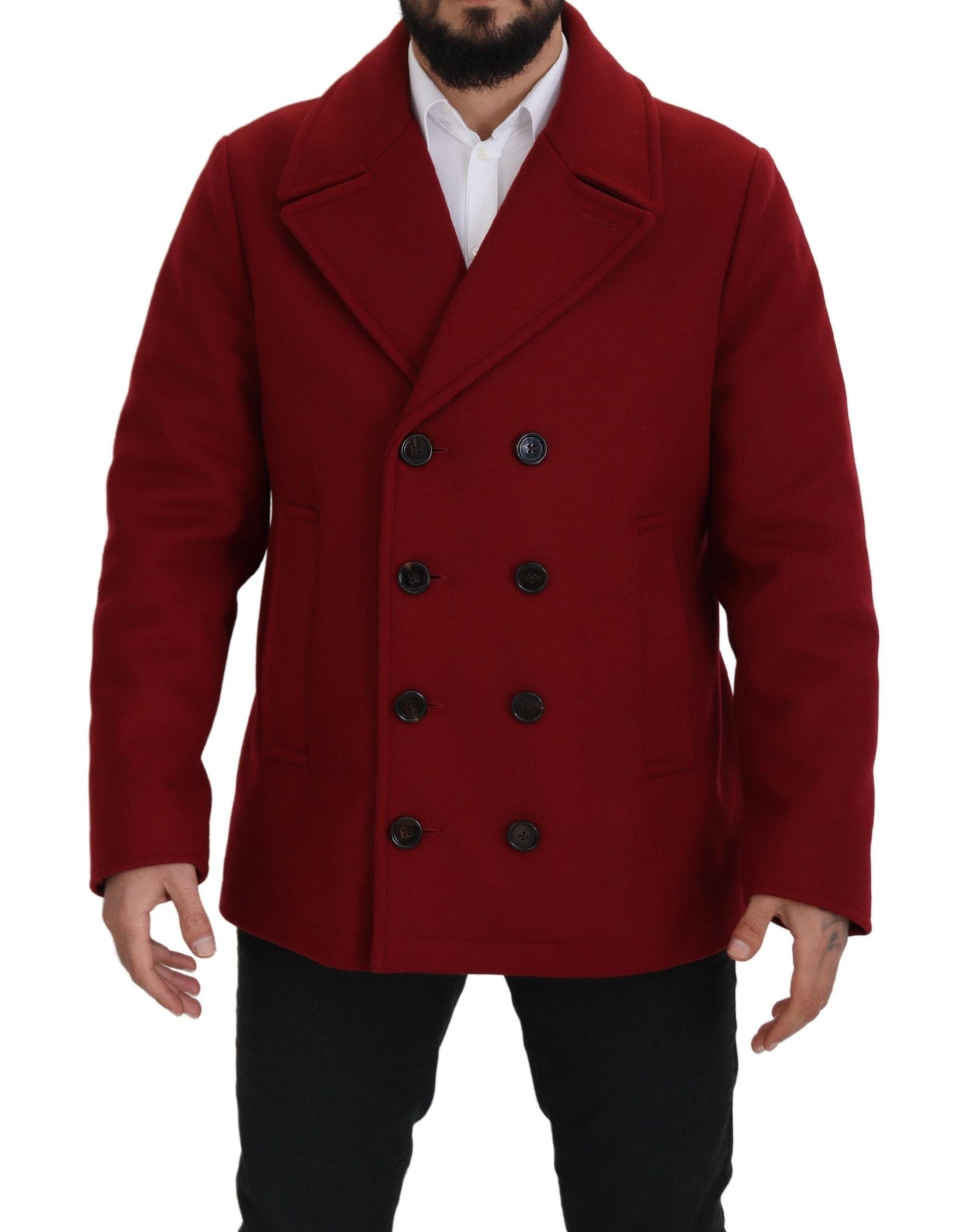 Elegant Red Double Breasted Wool Jacket