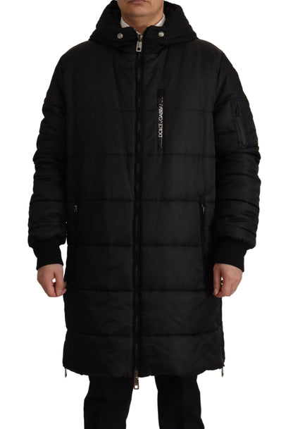 Elegante zwarte parka winterjas met capuchon