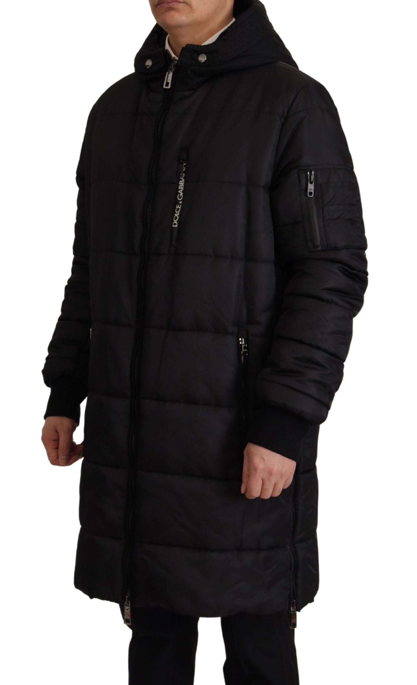 Elegante zwarte parka winterjas met capuchon