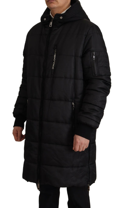 Elegante zwarte parka winterjas met capuchon