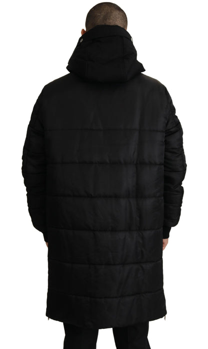 Elegante zwarte parka winterjas met capuchon