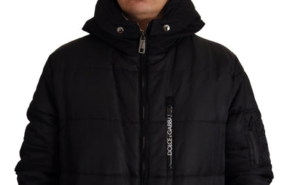 Elegante zwarte parka winterjas met capuchon