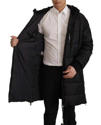 Elegante zwarte parka winterjas met capuchon