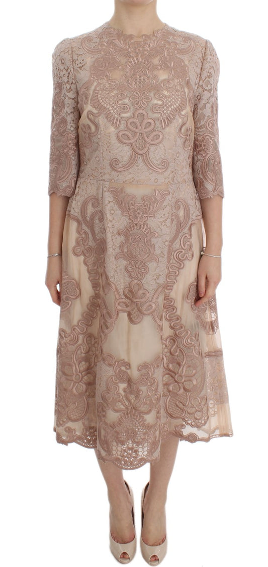 Elegant Pink Lace Embroidered Shift Dress