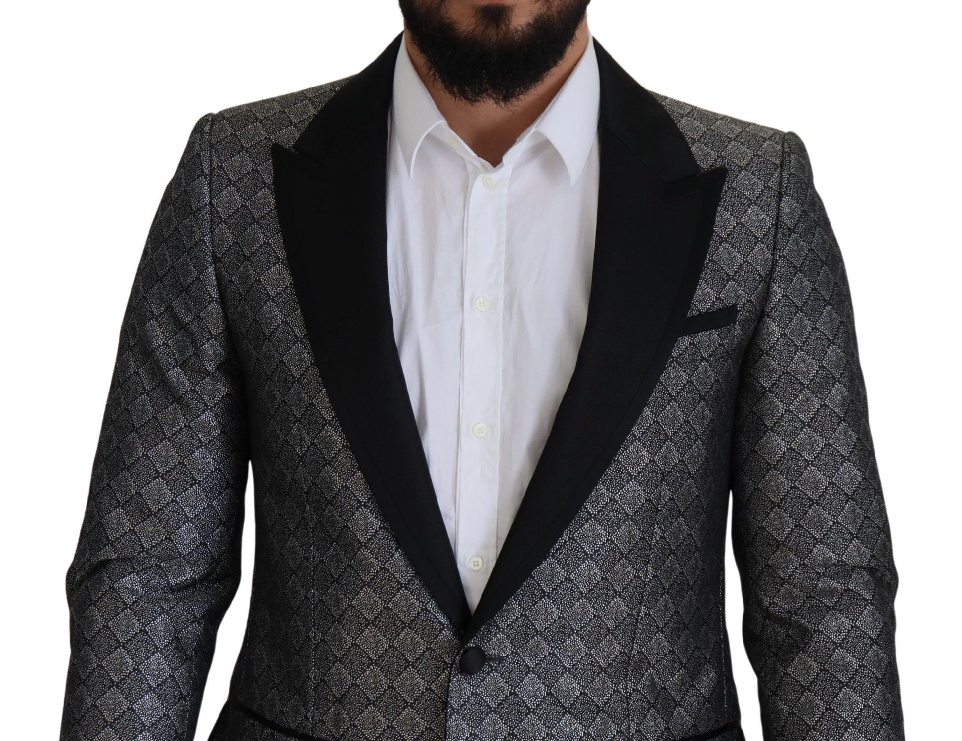 Elegant zilverkleurig gebloemd slim fit pak