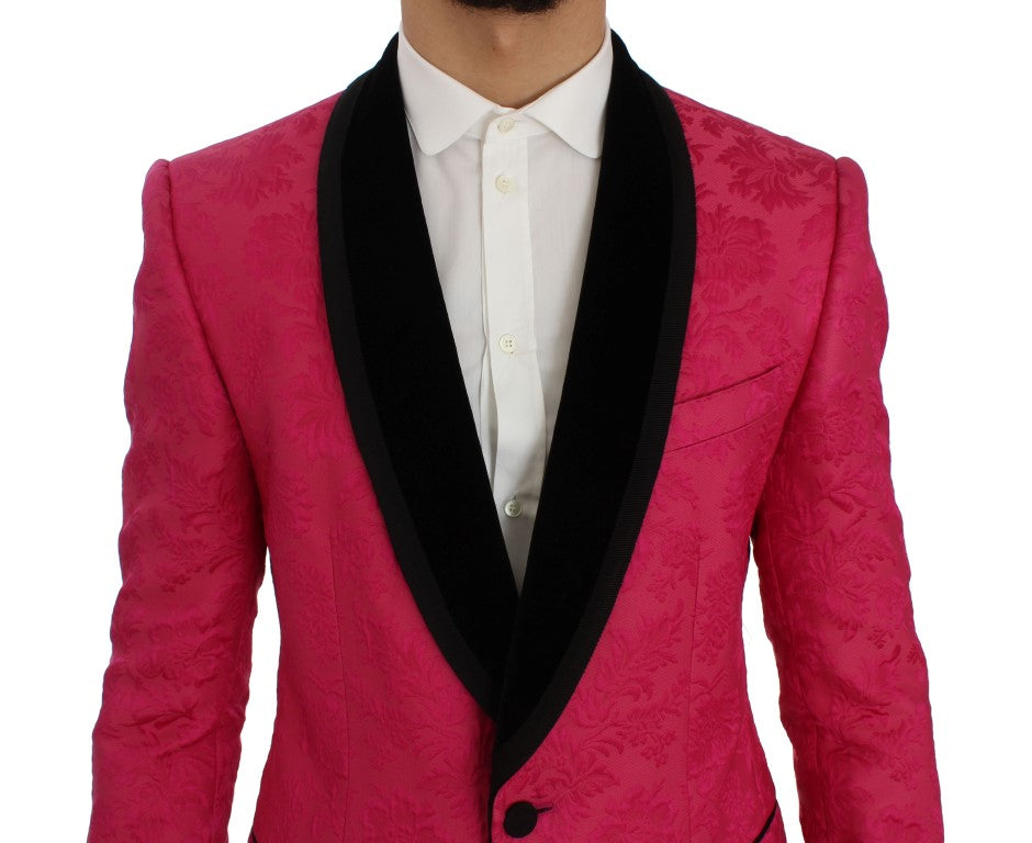 Blazer met enkelrijs en bloemenbrokaat