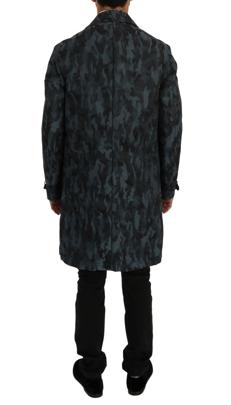 Blauwe camouflage trenchcoat elegantie